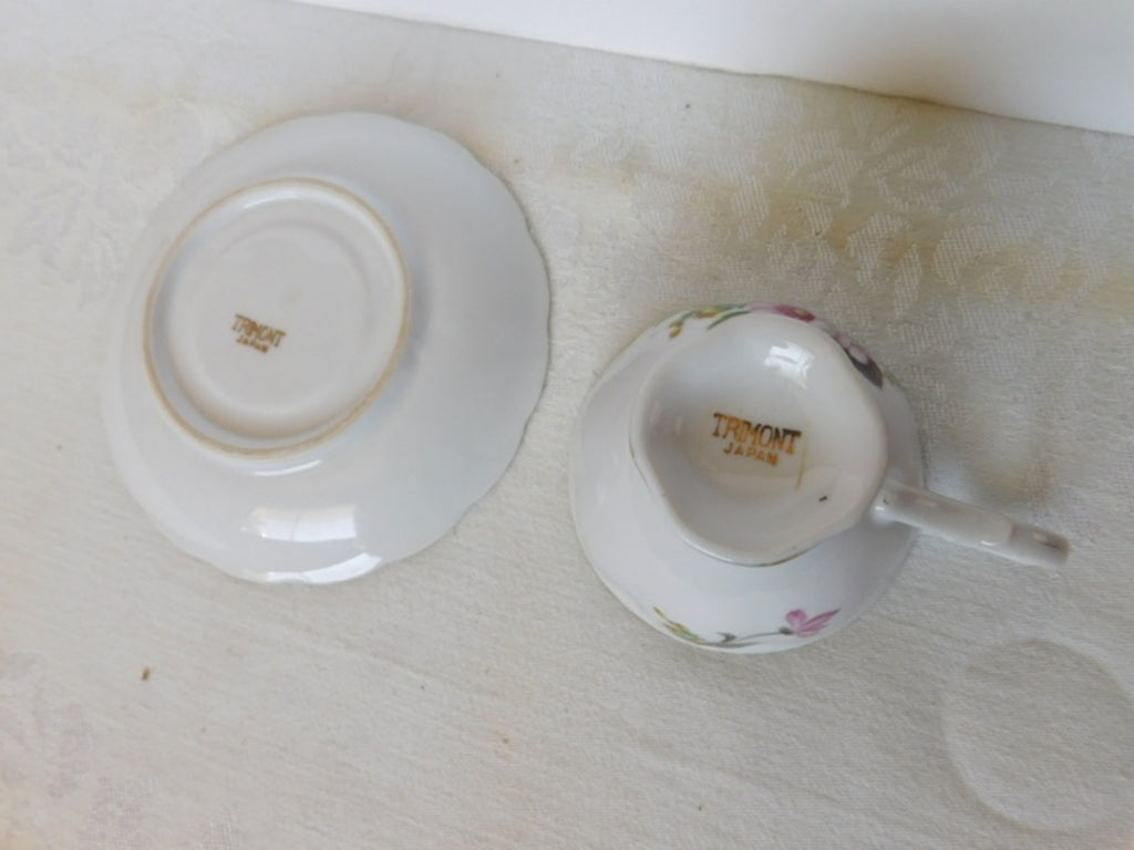 Trimont Japan pink yellow flower cup and saucer VGU