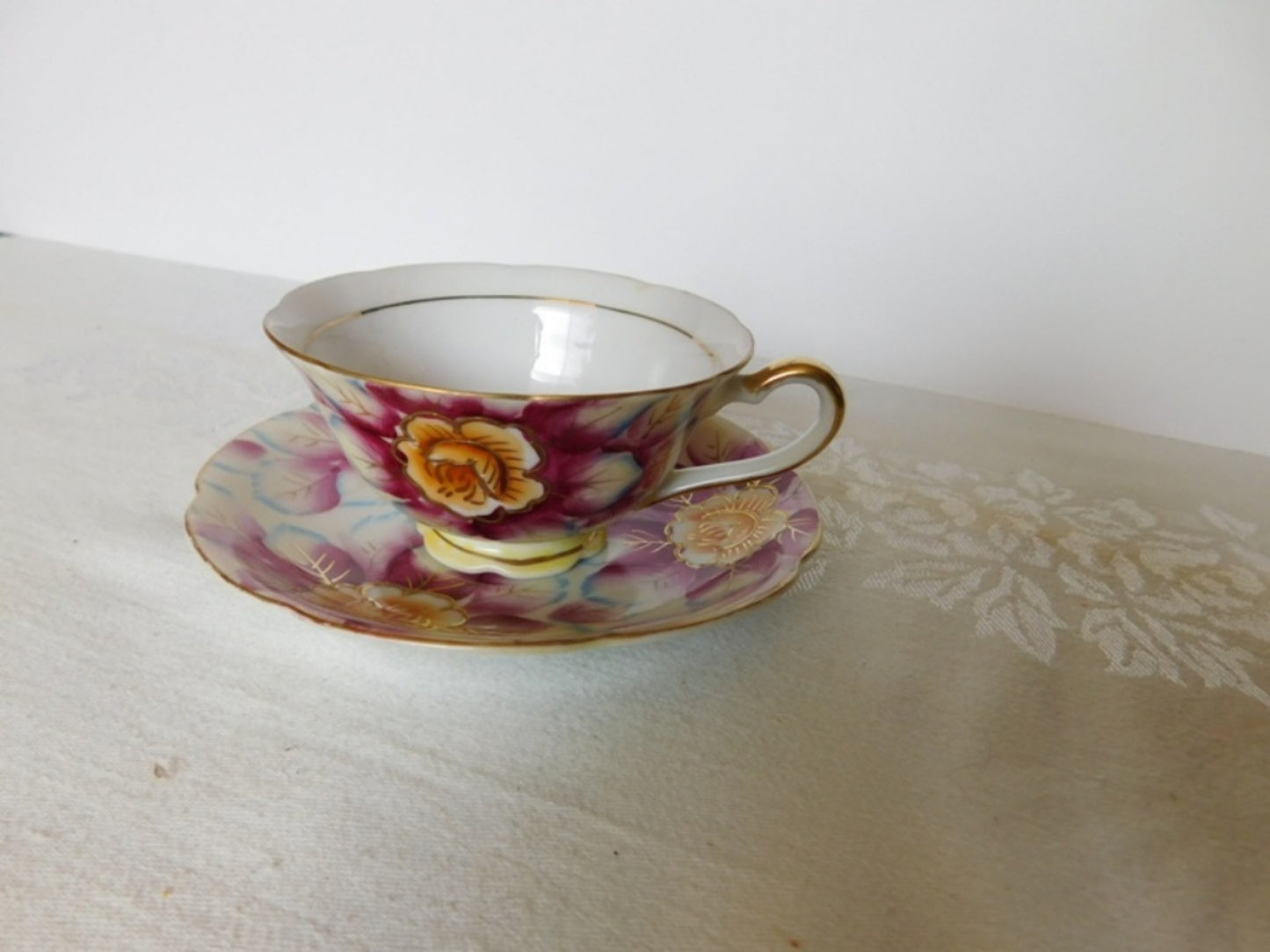 Shafford hand painted pink flower cup and saucer VGU