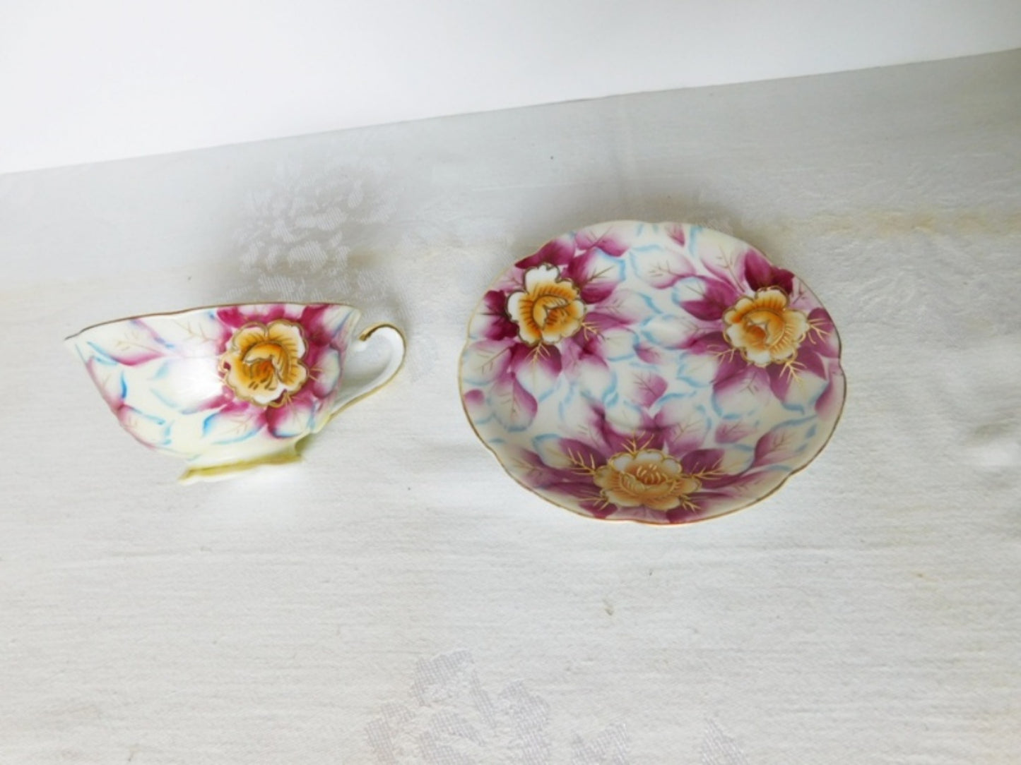 Shafford hand painted pink flower cup and saucer VGU