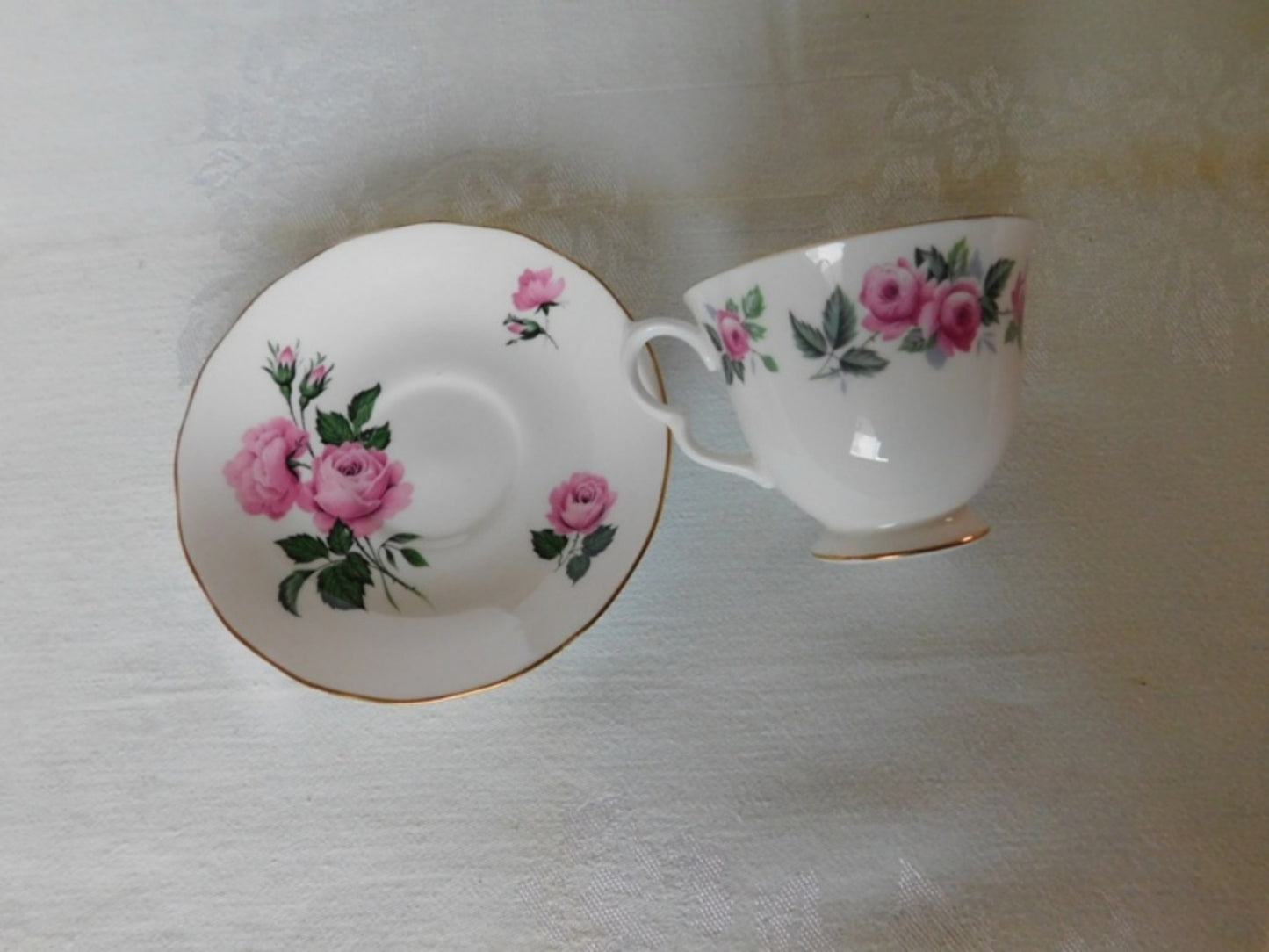 Queen Anne 8343 pink Rose cup and saucer near mint condition - Items Tried And True