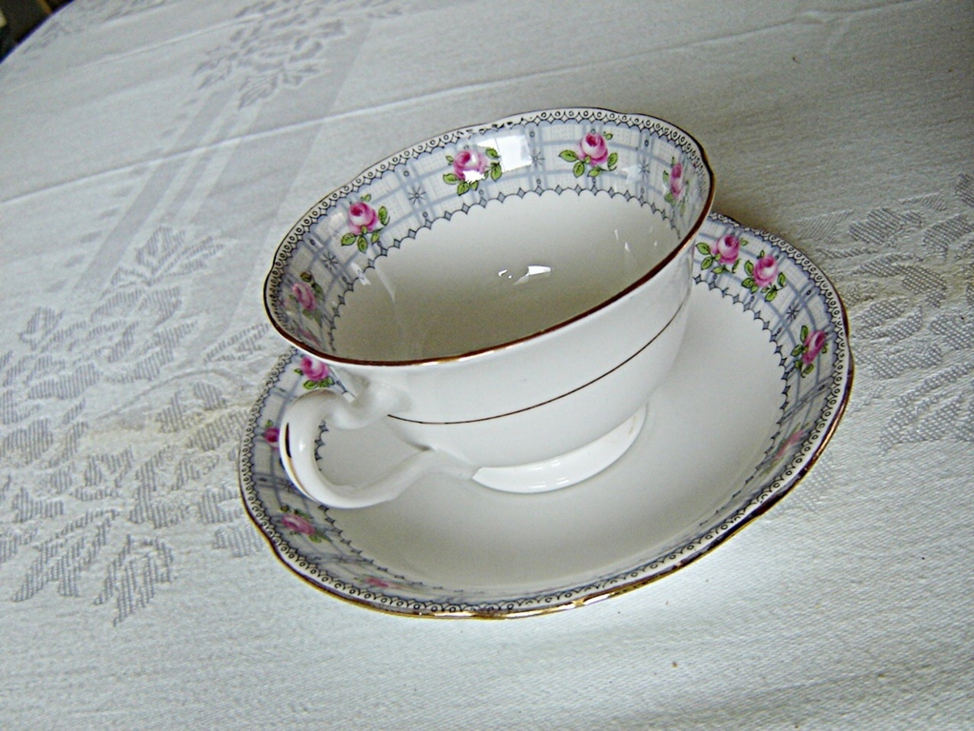 Rosina pink Rose dot border cup and saucer VGU - Items Tried And True