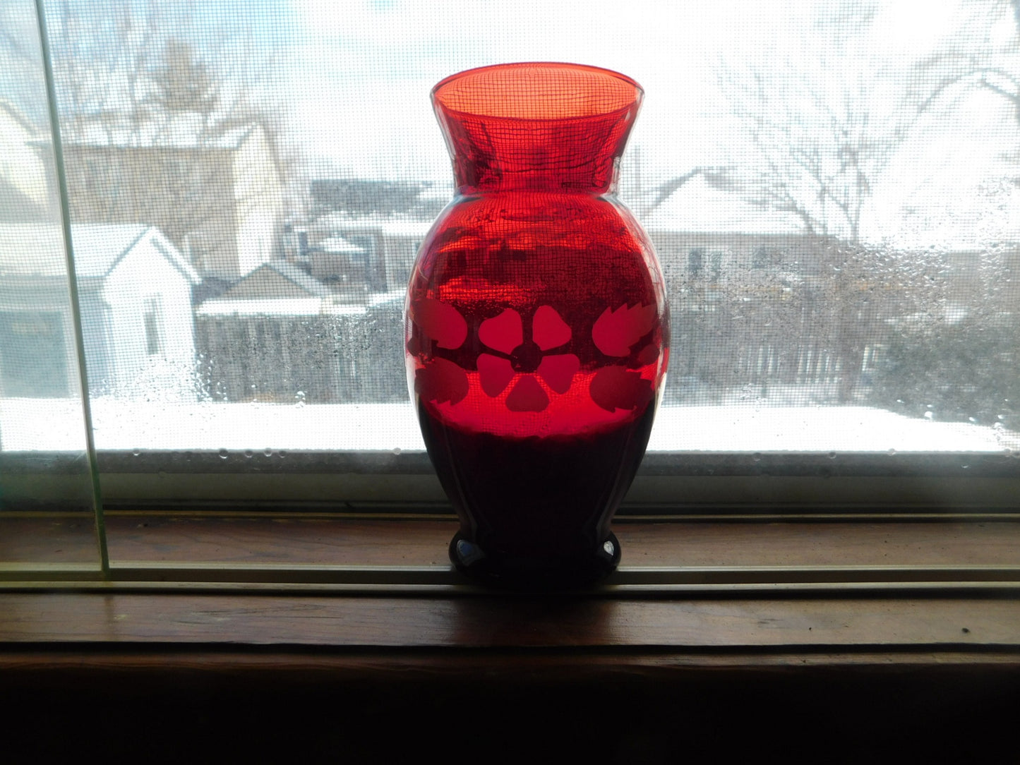 Ruby vase etched flower smooth VGU