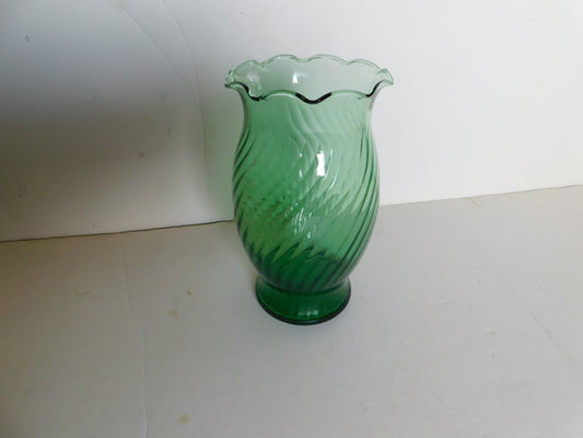Green glass vase ruffled top VGU
