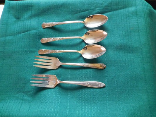 Mixed 5 piece lot of silverplate serving items for repurpose or reuse