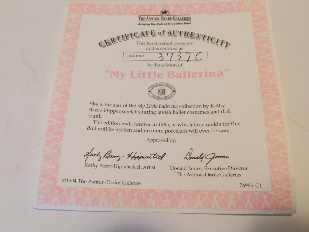 Ashton-Drake Galleries My Little Ballerina Porcelain Doll COA NIB - Items Tried And True
