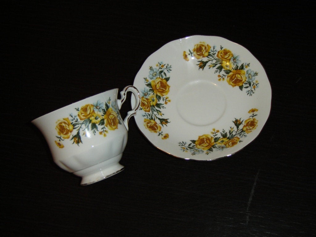 Royal Vale yellow blue flowers cup and saucer - Items Tried And True