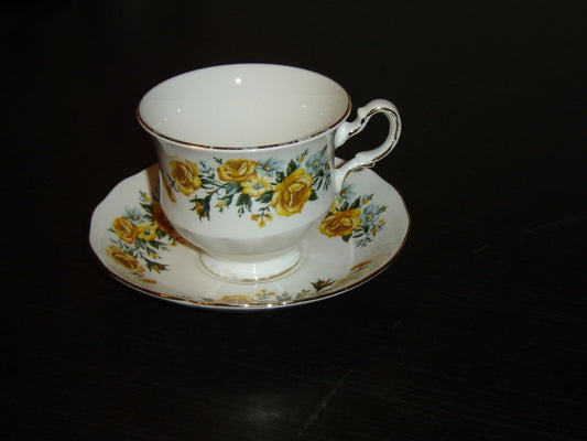 Royal Vale yellow blue flowers cup and saucer - Items Tried And True