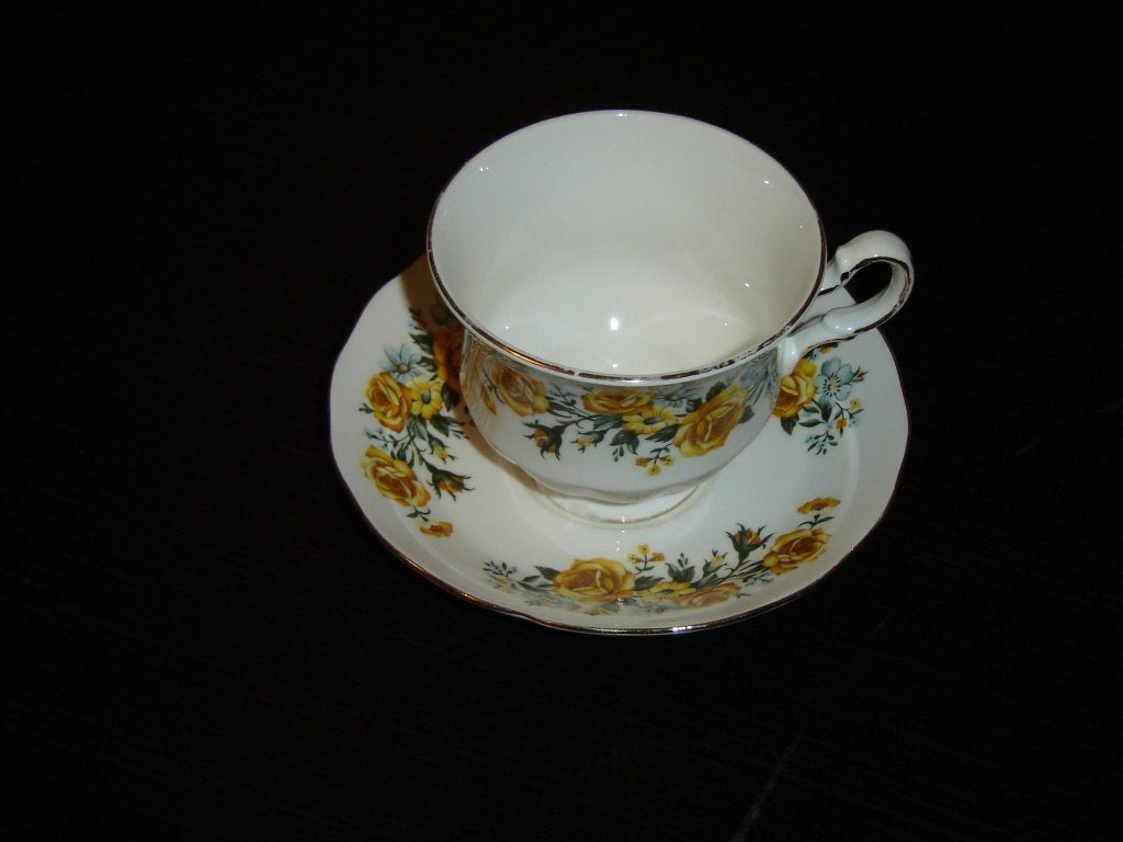 Royal Vale yellow blue flowers cup and saucer - Items Tried And True