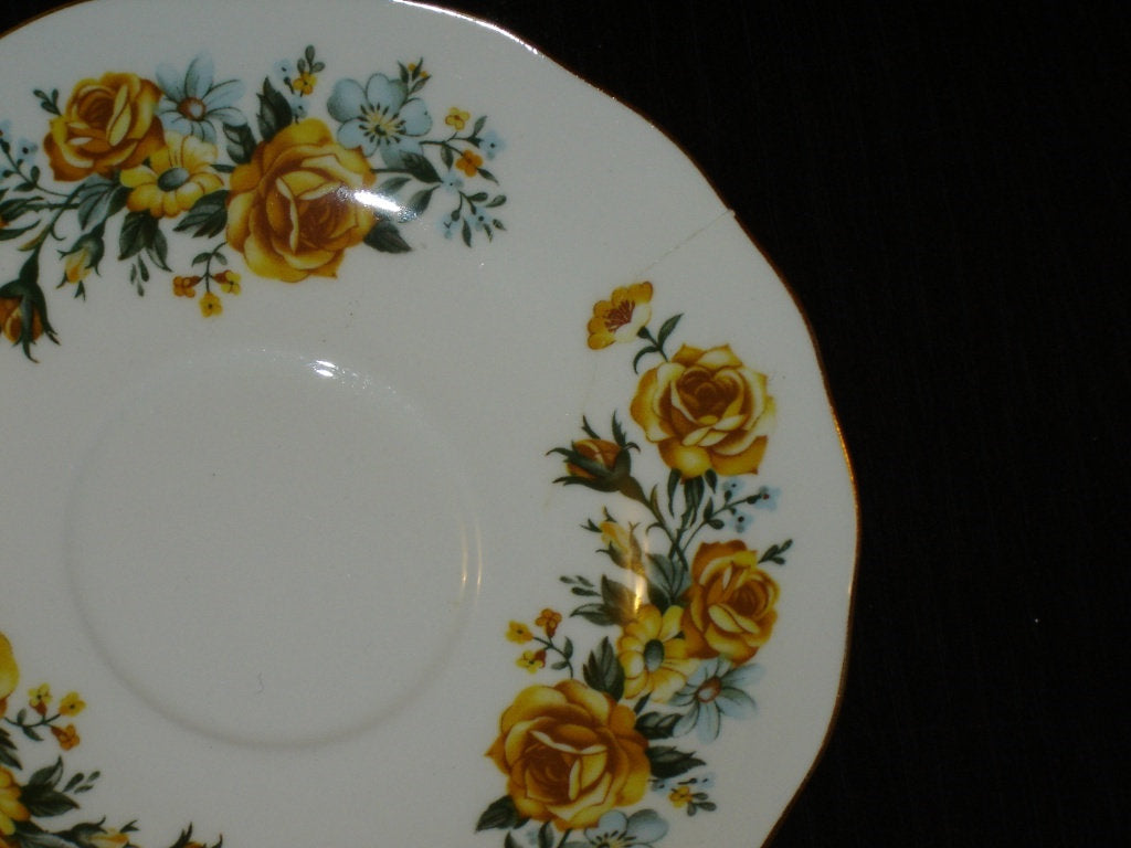 Royal Vale yellow blue flowers cup and saucer - Items Tried And True