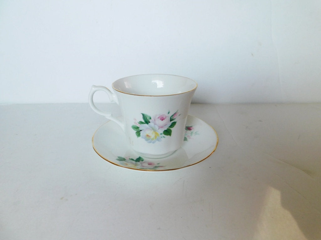 Springfield pink yellow Rose cup and saucer near mint condition - Items Tried And True