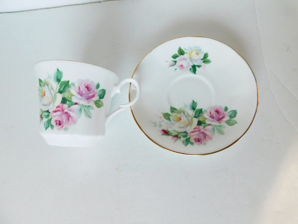 Springfield pink yellow Rose cup and saucer near mint condition - Items Tried And True