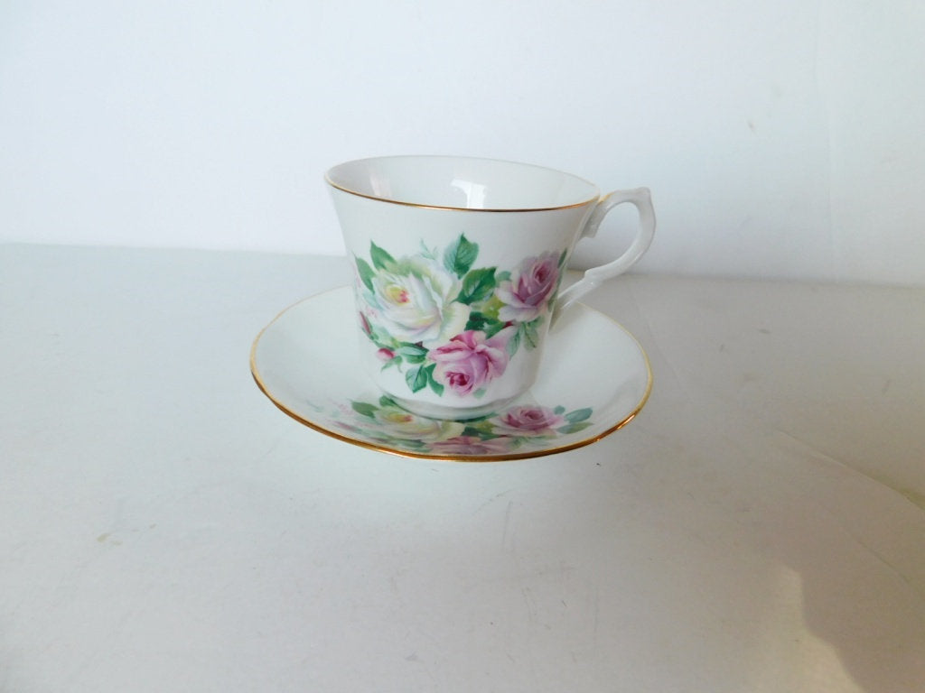 Springfield pink yellow Rose cup and saucer near mint condition - Items Tried And True