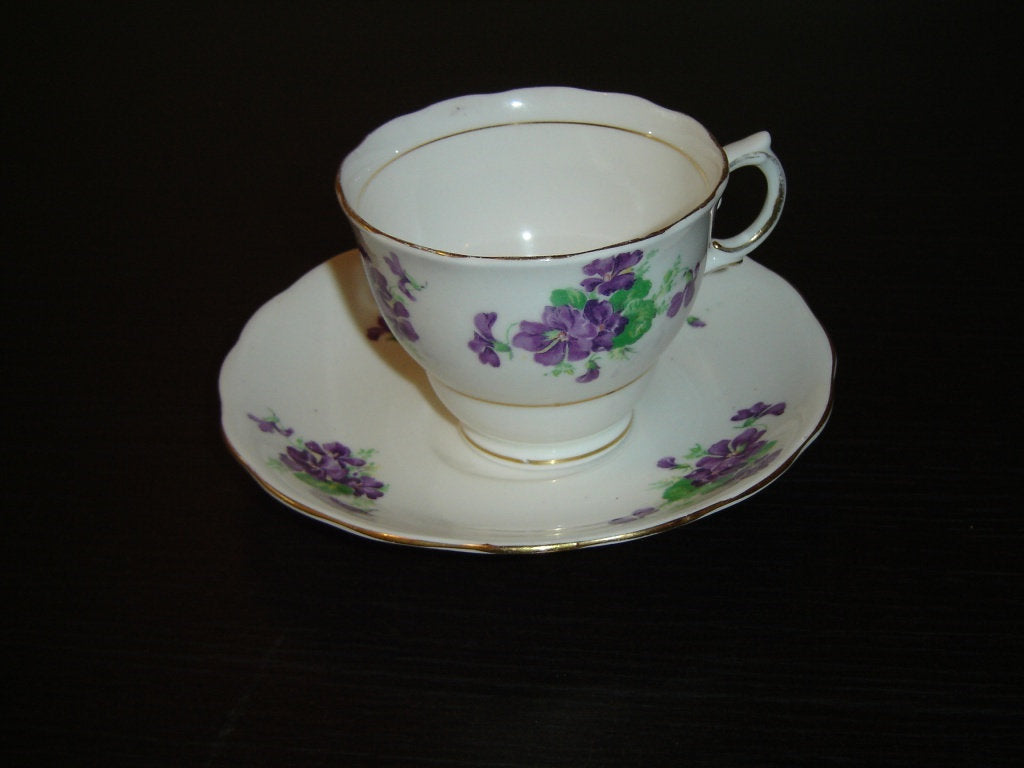 Colclough 7177 (CLC112?) purple violets cup and saucer VGU - Items Tried And True