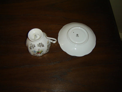 5886 multicolored bouquet gold floral cup and saucer VGU - Items Tried And True