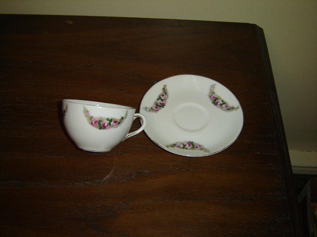 Nippon G pink Rose swag cup and saucer VGU - Items Tried And True