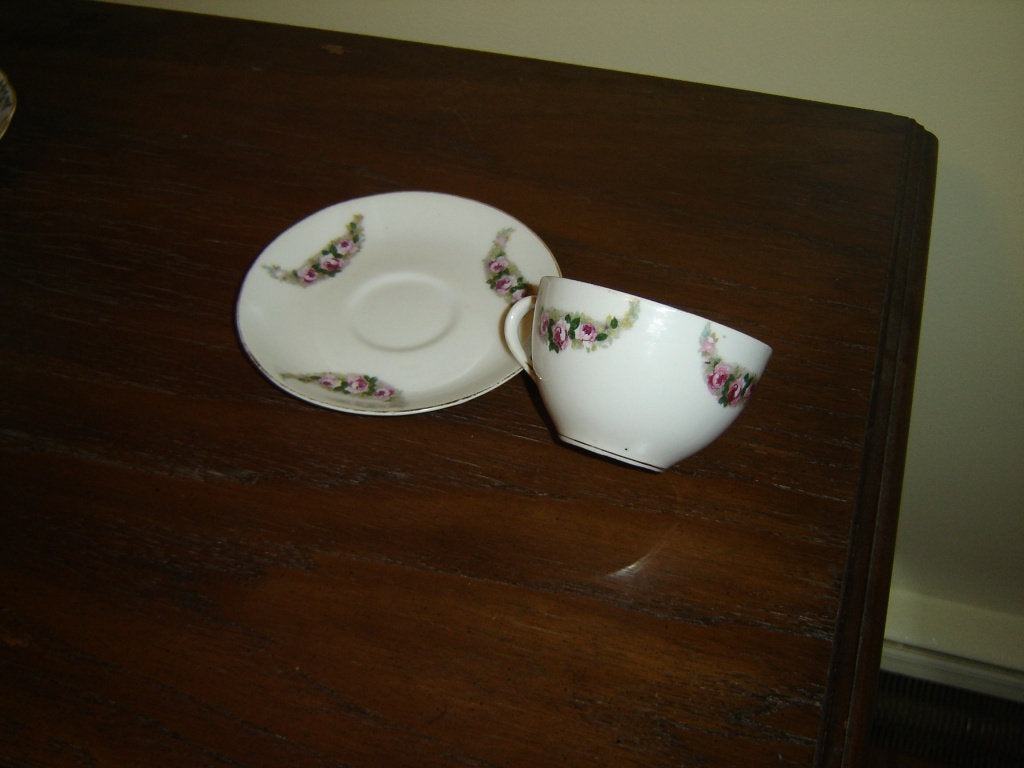 Nippon G pink Rose swag cup and saucer VGU - Items Tried And True