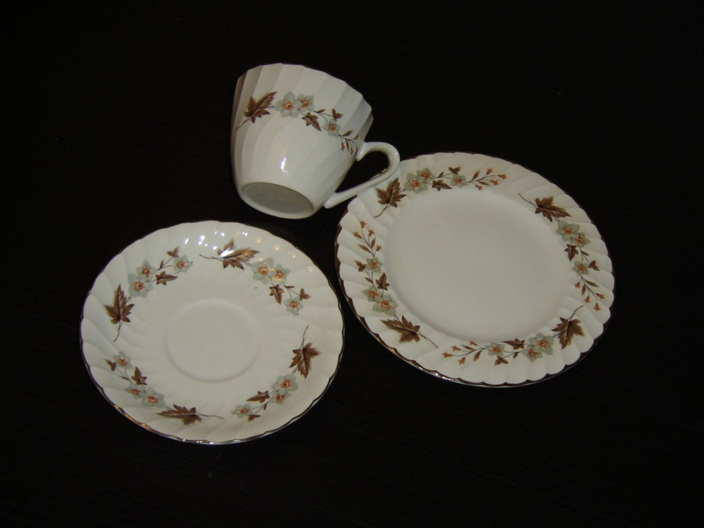 H. Aynsley 34 brown leaf flower snack set VGU - Items Tried And True