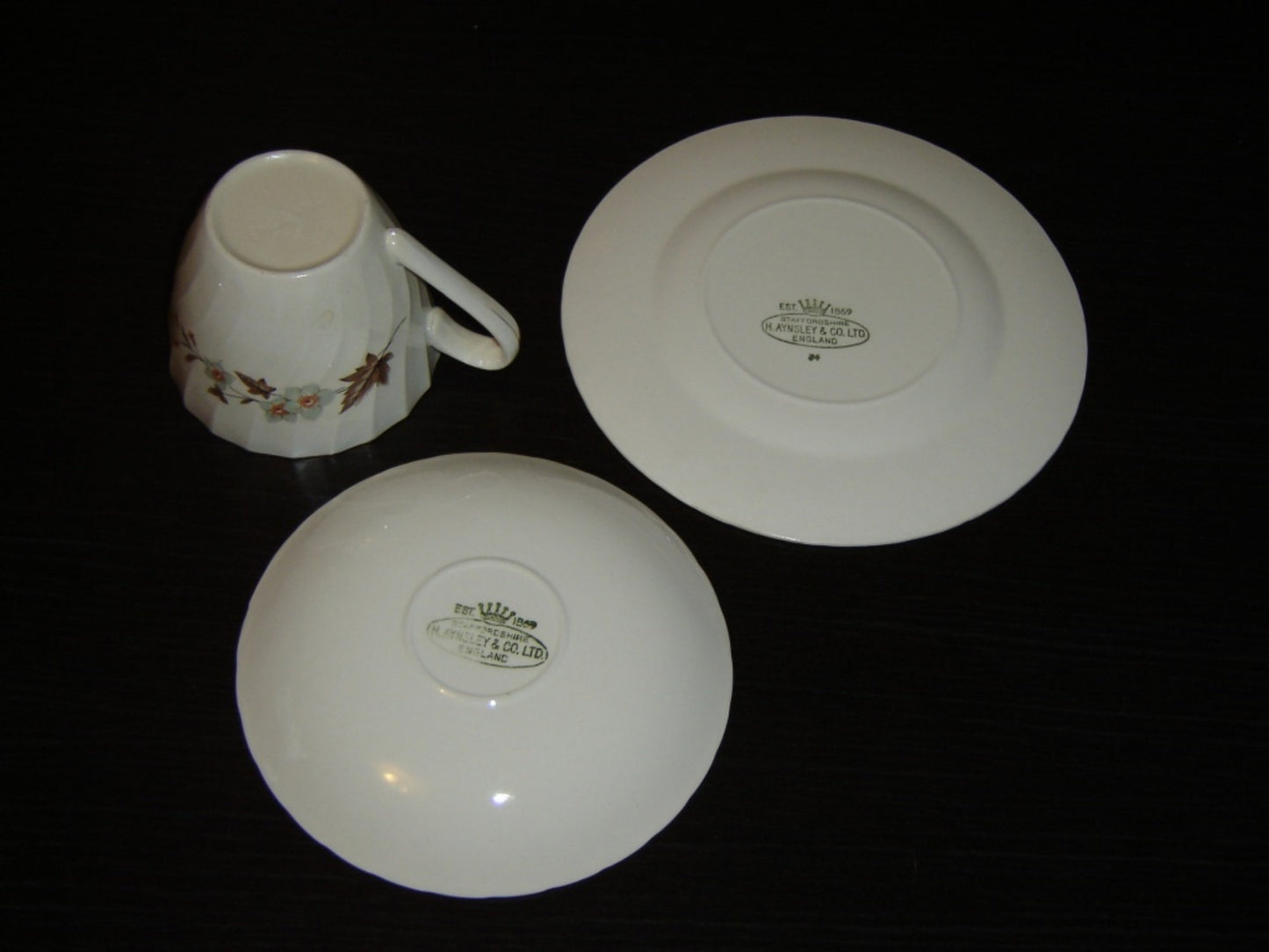 H. Aynsley 34 brown leaf flower snack set VGU - Items Tried And True