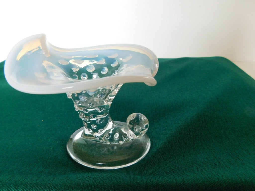Pale blue cornucopia shape hobnail art glass - Items Tried And True