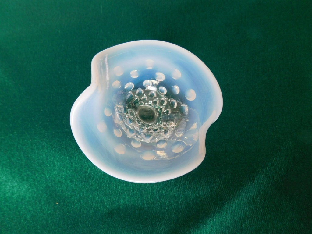 Pale blue cornucopia shape hobnail art glass - Items Tried And True