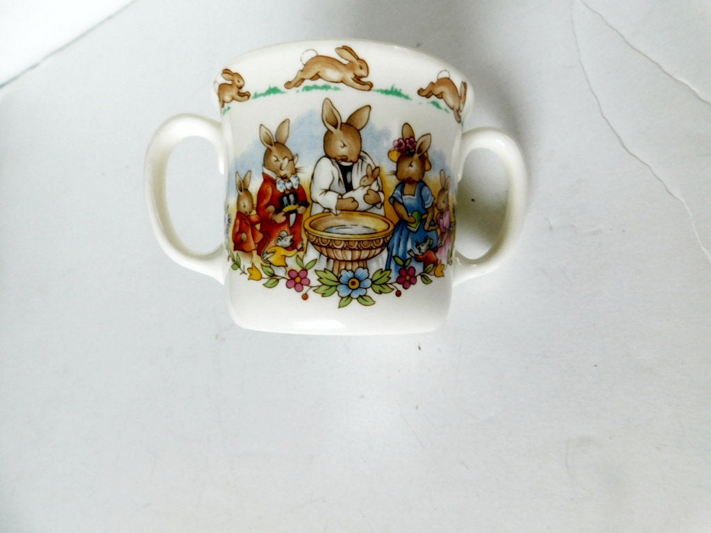 Bunnykins Christening 2 Handled Hug a Mug Mug Albion shape near mint condition - Items Tried And True