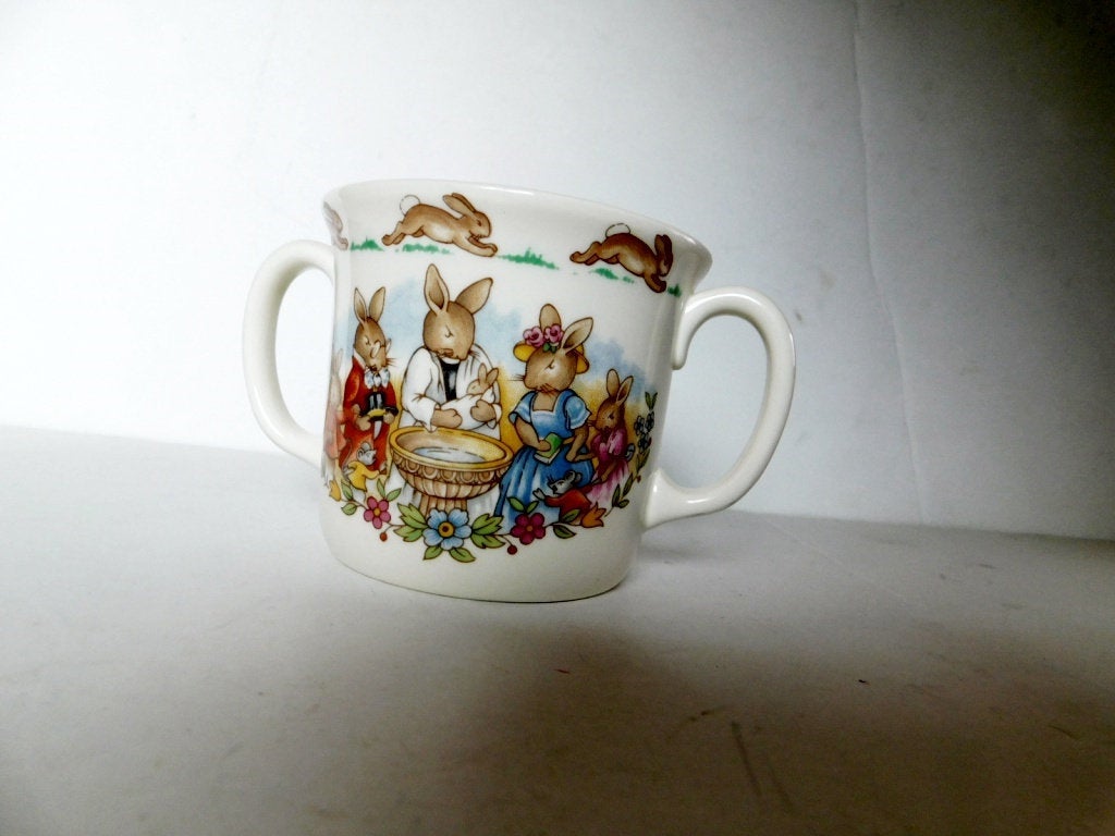 Bunnykins Christening 2 Handled Hug a Mug Mug Albion shape near mint condition - Items Tried And True