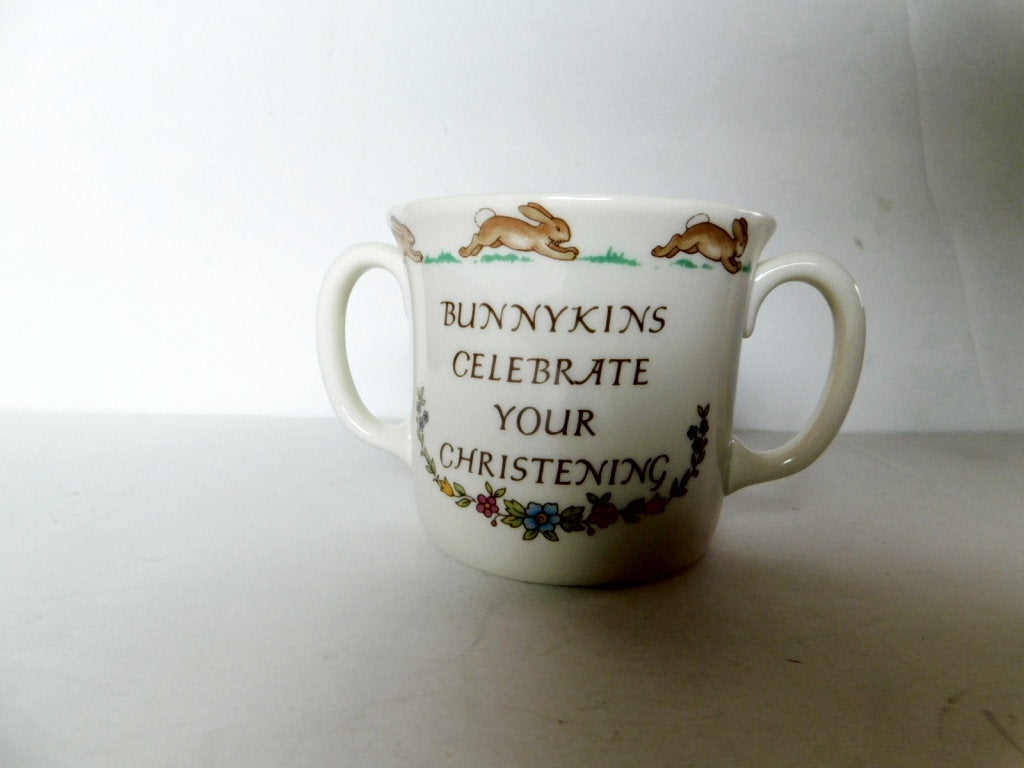 Bunnykins Christening 2 Handled Hug a Mug Mug Albion shape near mint condition - Items Tried And True