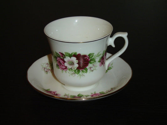 Queen Anne pink Rose white flower cup and saucer VGU - Items Tried And True