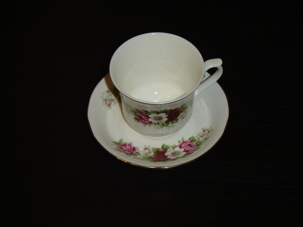 Queen Anne pink Rose white flower cup and saucer VGU - Items Tried And True