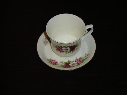 Queen Anne pink Rose white flower cup and saucer VGU - Items Tried And True