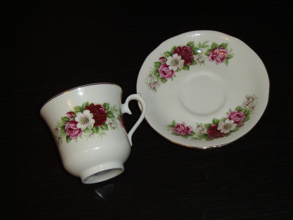 Queen Anne pink Rose white flower cup and saucer VGU - Items Tried And True