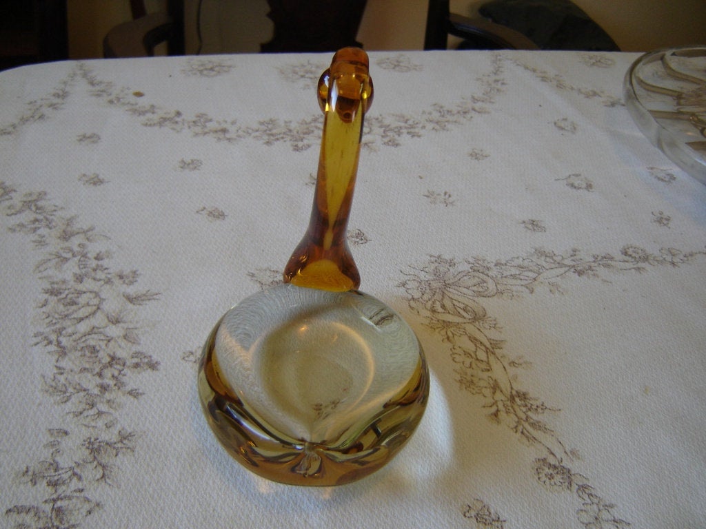 Large amber art glass swan dish VGU - Items Tried And True