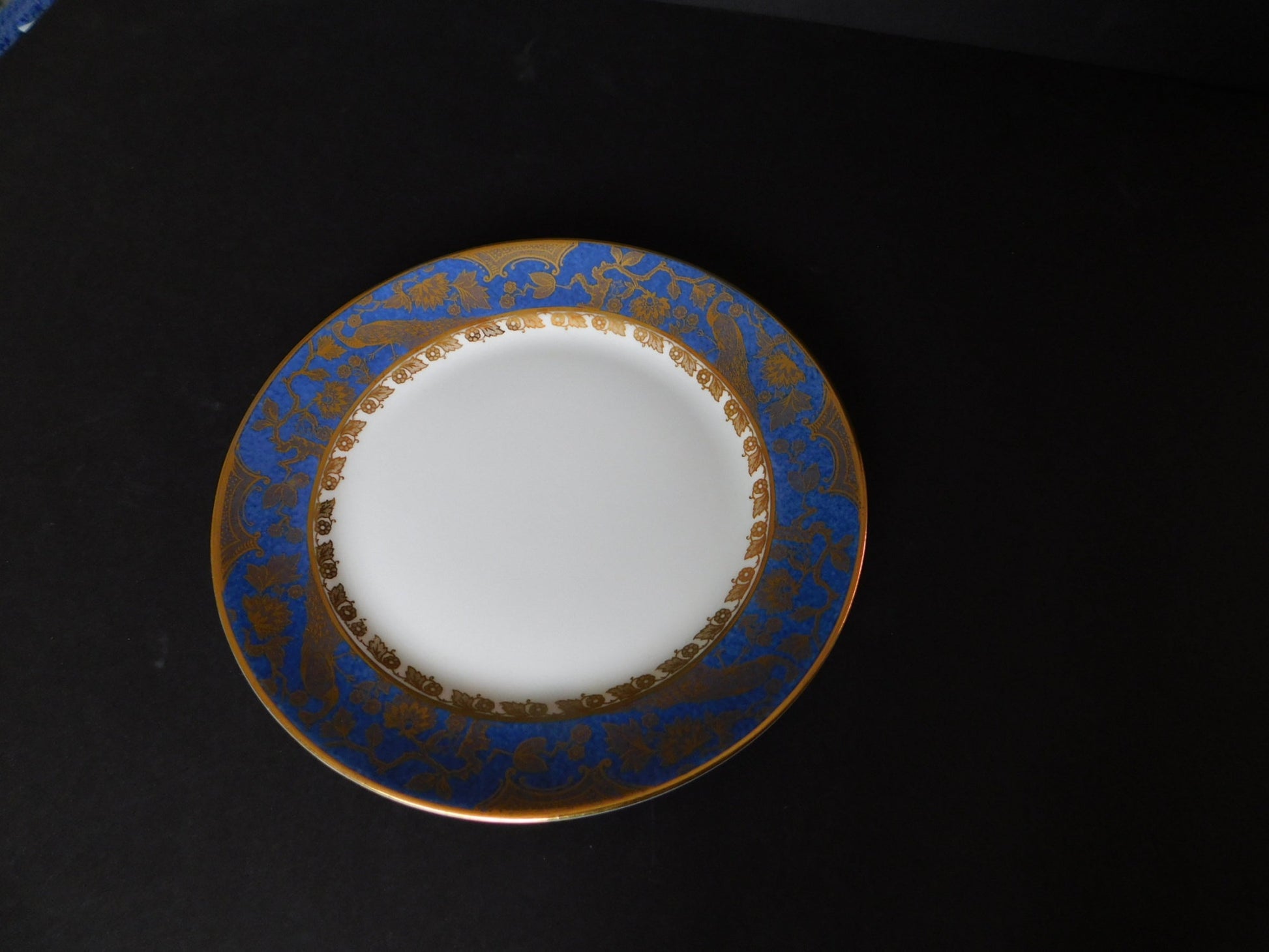 Paragon gold peacock on blue band bowl near mint condition - Items Tried And True