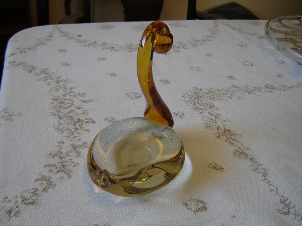 Large amber art glass swan dish VGU - Items Tried And True