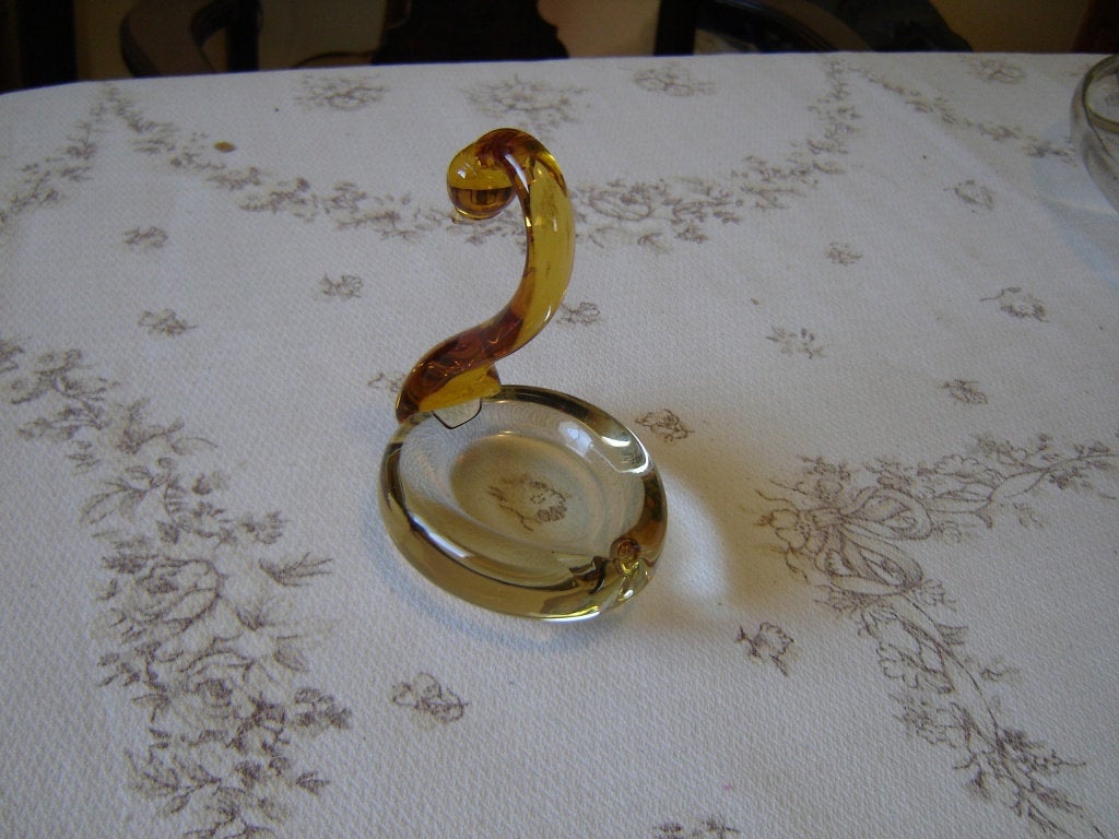 Small amber art glass swan dish VGU - Items Tried And True