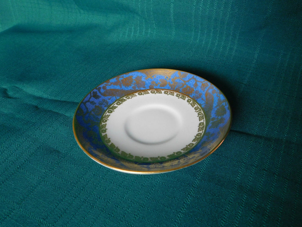 Paragon gold peacock on blue band saucer VGU - Items Tried And True