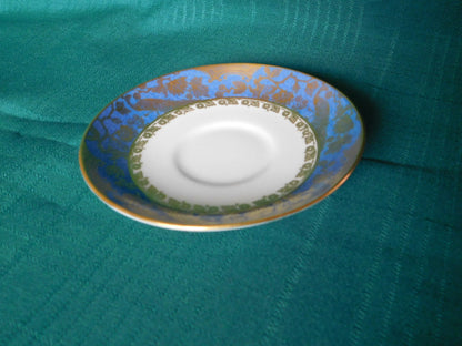 Paragon gold peacock on blue band saucer VGU - Items Tried And True